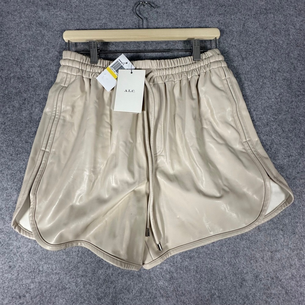 A.L.C. Vegan Leather Shorts M Beige Womens Elastic Waist